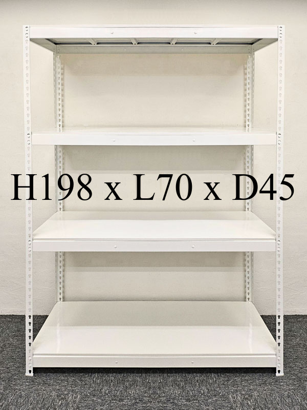 Beige boltless L-shaped rack bay measuring H198 by L70 by D45cm